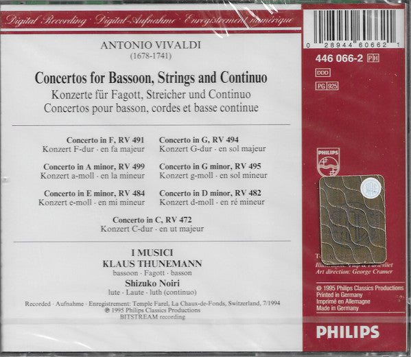 Vivaldi - I Musici, Klaus Thunemann – 7 Bassoon Concertos = Fagottkonzerte