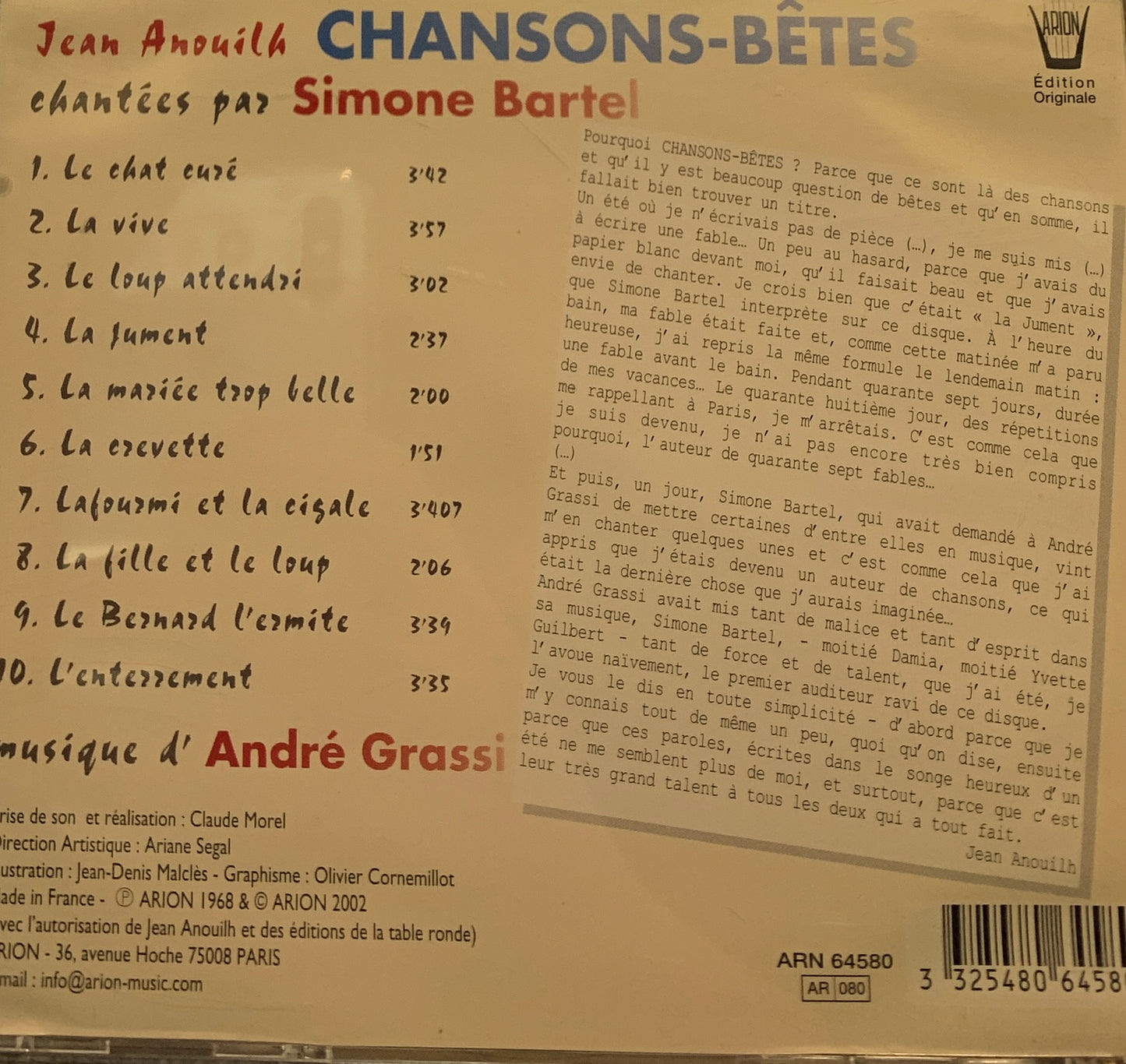 Simone Bartel - Jean Anouilh Chansons-bêtes