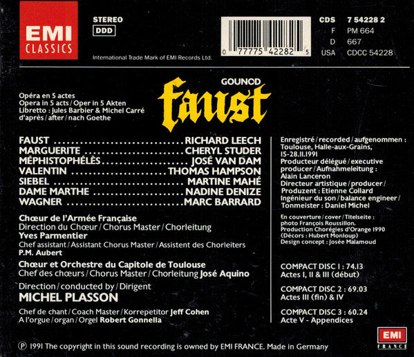 Charles Gounod / Cheryl Studer, Richard Leech (2), José van Dam, Thomas Hampson, Choeur De L'Armée Française, Chœur Du Capitole De Toulouse Et Orchestre National Du Capitole De Toulouse, Michel Plasson - Faust