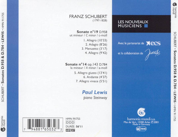 Franz Schubert - Paul Lewis  - Sonate No. 19 D.958 In C Minor - Sonate No. 14 Op. 143 D. 784 In A Minor