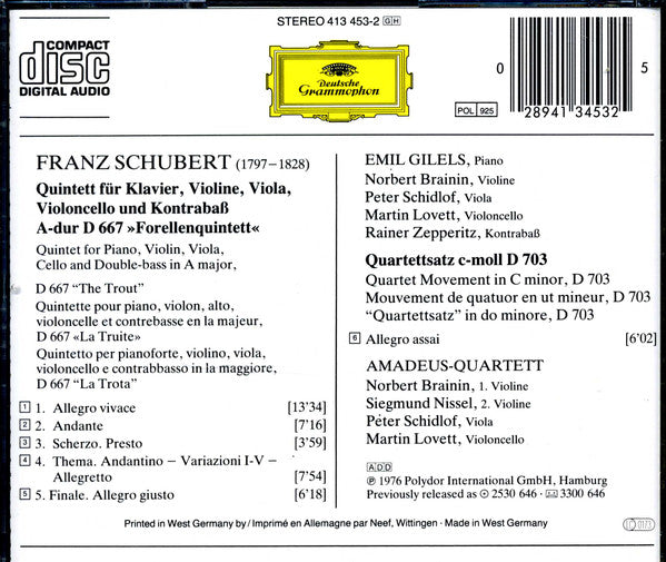 Franz Schubert - Emil Gilels - Forellenquintett Trout Quintet La Truite