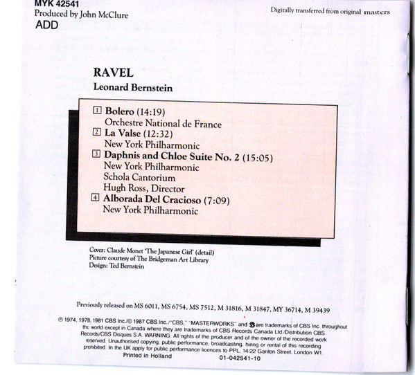Maurice Ravel : Leonard Bernstein, New York Philharmonic Orchestra, The, Orchestre National De France - Bolero / La Valse / Alborada Del Gracioso / Daphnis Et Chloe Suite No. 2