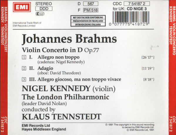 Nigel Kennedy · Johannes Brahms · London Philharmonic Orchestra, The · Klaus Tennstedt - Violin Concerto