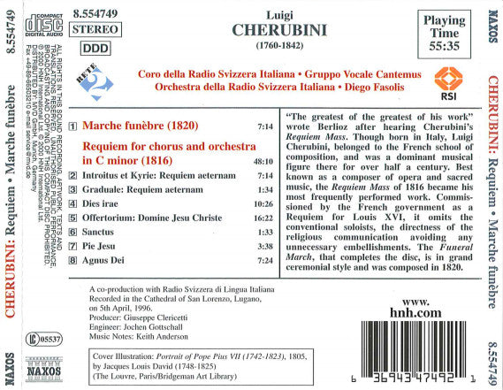 Luigi Cherubini, Coro Della Radio Televisione Della Svizzera Italiana, Gruppo Vocale Cantemus, Orchestra Della Radio Televisione Della Svizzera Italiana, Diego Fasolis - Requiem / Marche Funèbre