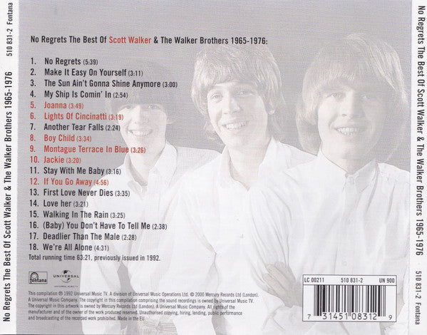 Scott Walker And Walker Brothers, The - No Regrets - The Best Of Scott Walker And The Walker Brothers - 1965-1976