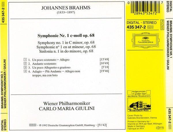 Johannes Brahms - Wiener Philharmoniker, Carlo Maria Giulini - Symphonie No.1