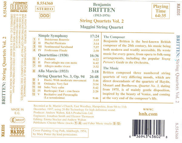 Benjamin Britten - Maggini Quartet, The - String Quartets Vol. 2