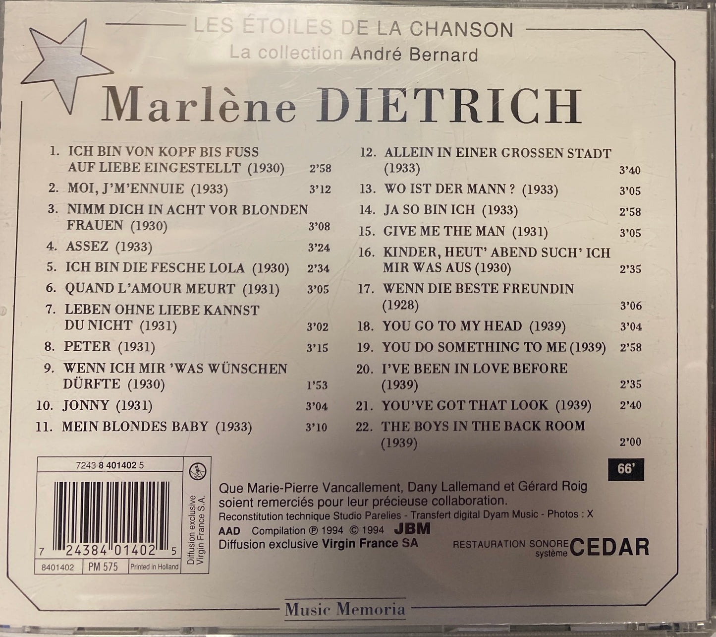 Marlène Dietrich - Les étoiles de la chanson