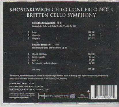 SHOSTAKOVICH, BRITTEN -  Cello concerto no.2 / cello symphony