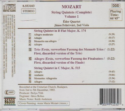 Wolfgang Amadeus Mozart, Éder Quartet - String Quintets (Complete) Volume 1 - K.174 / K.515