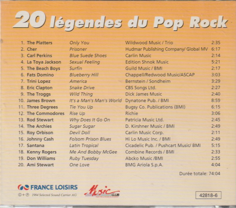 20 Légendes Du Pop Rock