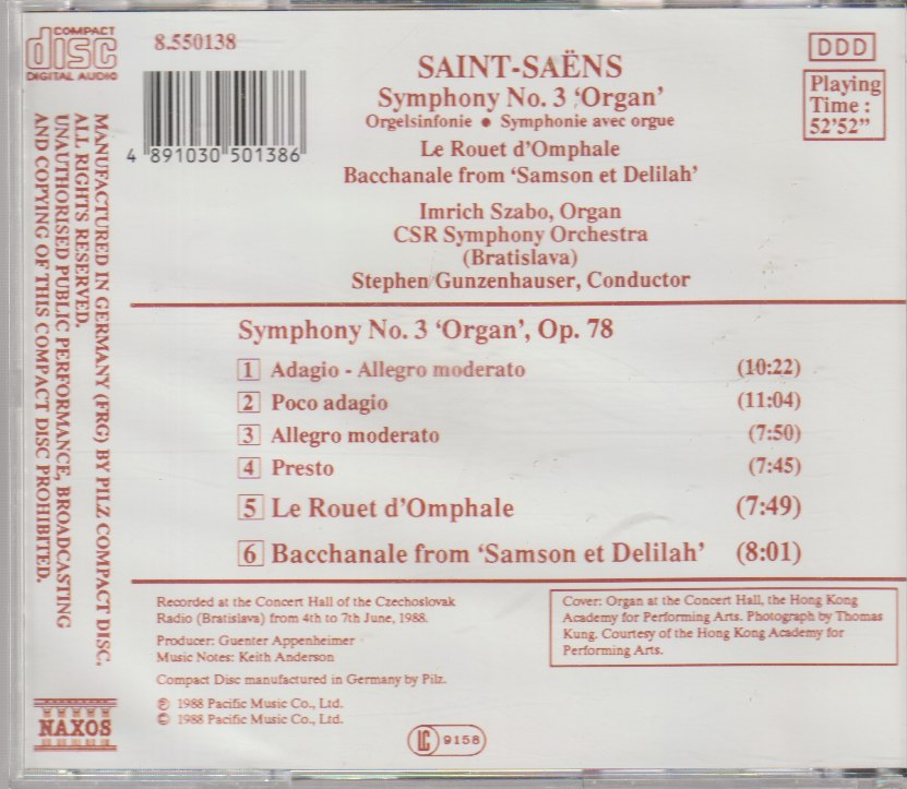 Camille Saint-Saëns, Slovak Radio Symphony Orchestra, Stephen Gunzenhauser, Imrich Szabo - Symphony No. 3 / Le Rouet d'Omphale