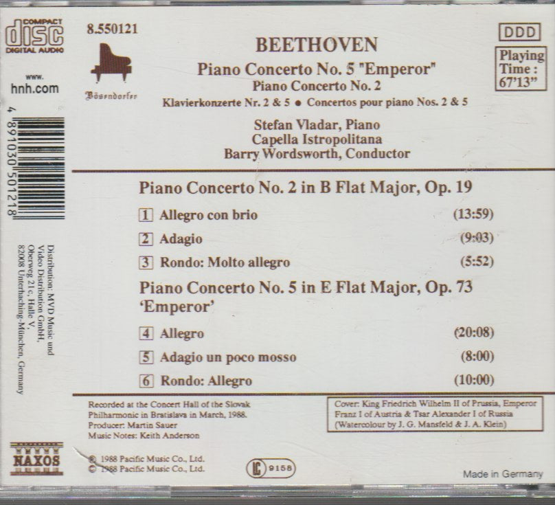 Beethoven, Stefan Vladar, Capella Istropolitana, Barry Wordsworth – Piano Concerto No. 5 'Emperor' / Piano Concerto No. 2